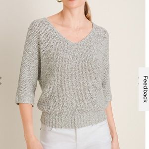CHICO’S Tape Yarn V-Neck Pullover Sweater (grey/white)